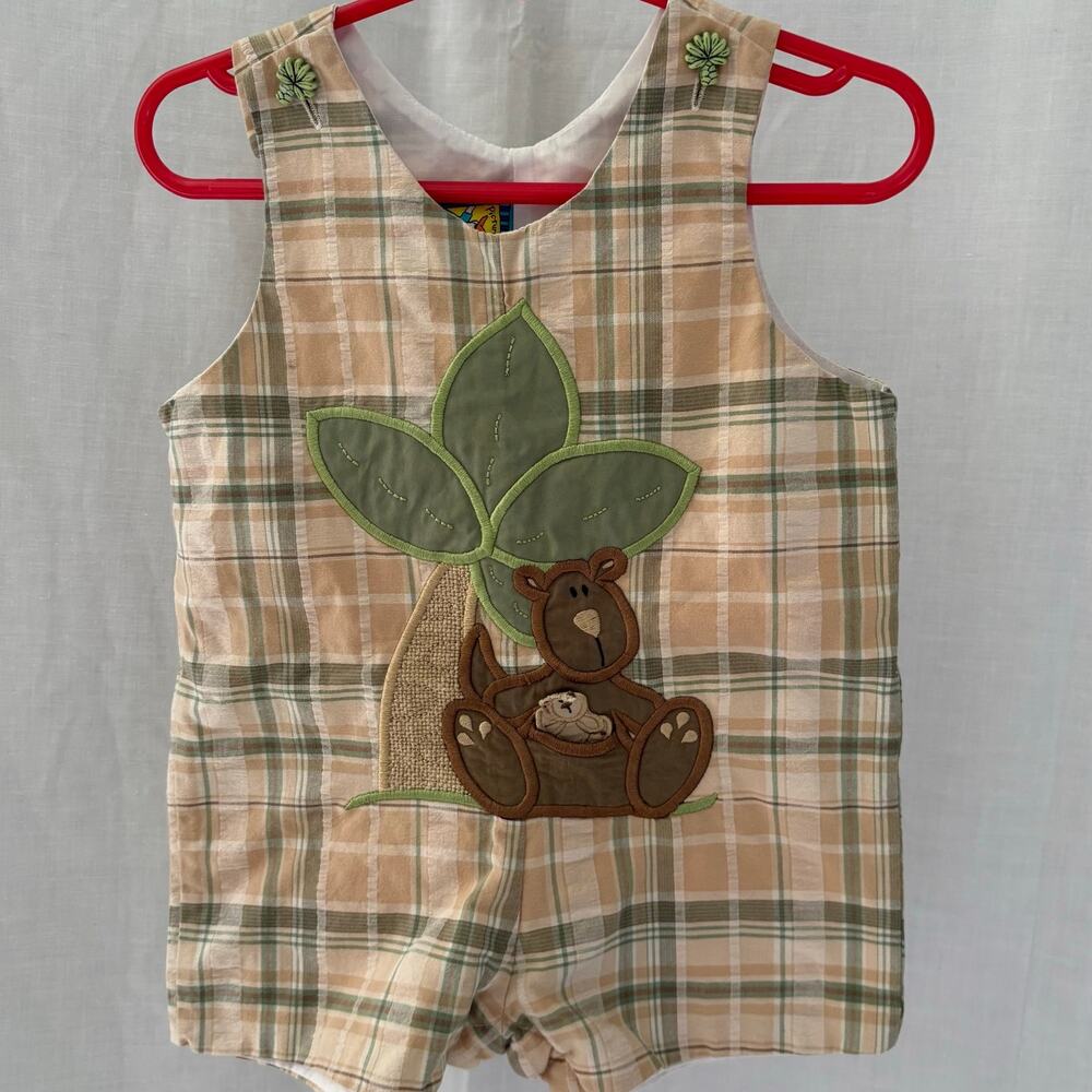 Picture Me Vintage Monkey Romper Size 12 Months Embroidered Plaid